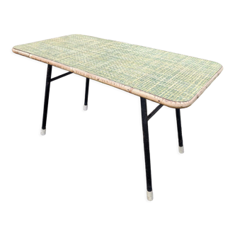Table piètement acier pieds compas plateau bambou bois formica vintage 50-60 s