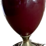 large burgundy ceramic and brass table lamp
