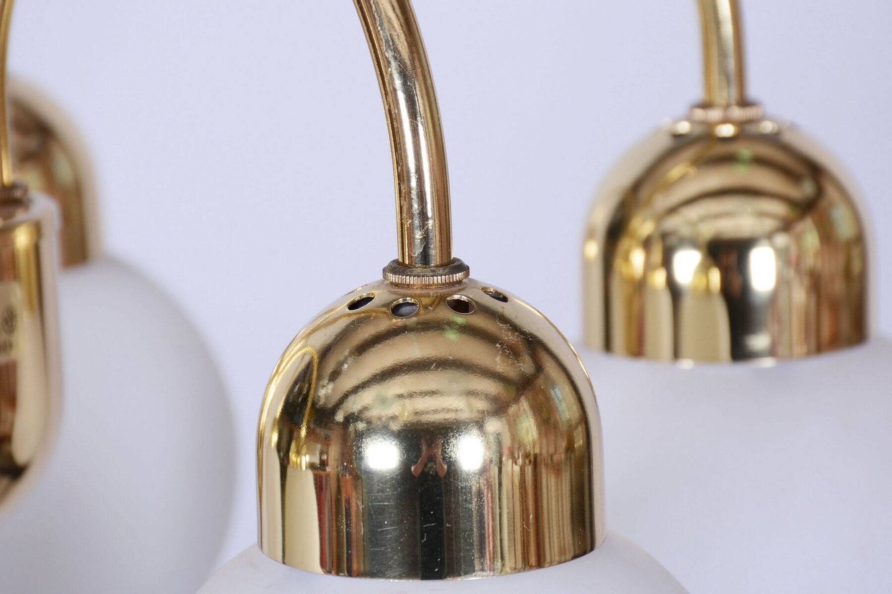 Mid-Century Chandelier in Brass and Opaline Glass, Czech, 1950s