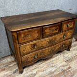 Louis XV period curved chest of drawers in walnut and elm burl circa 1750