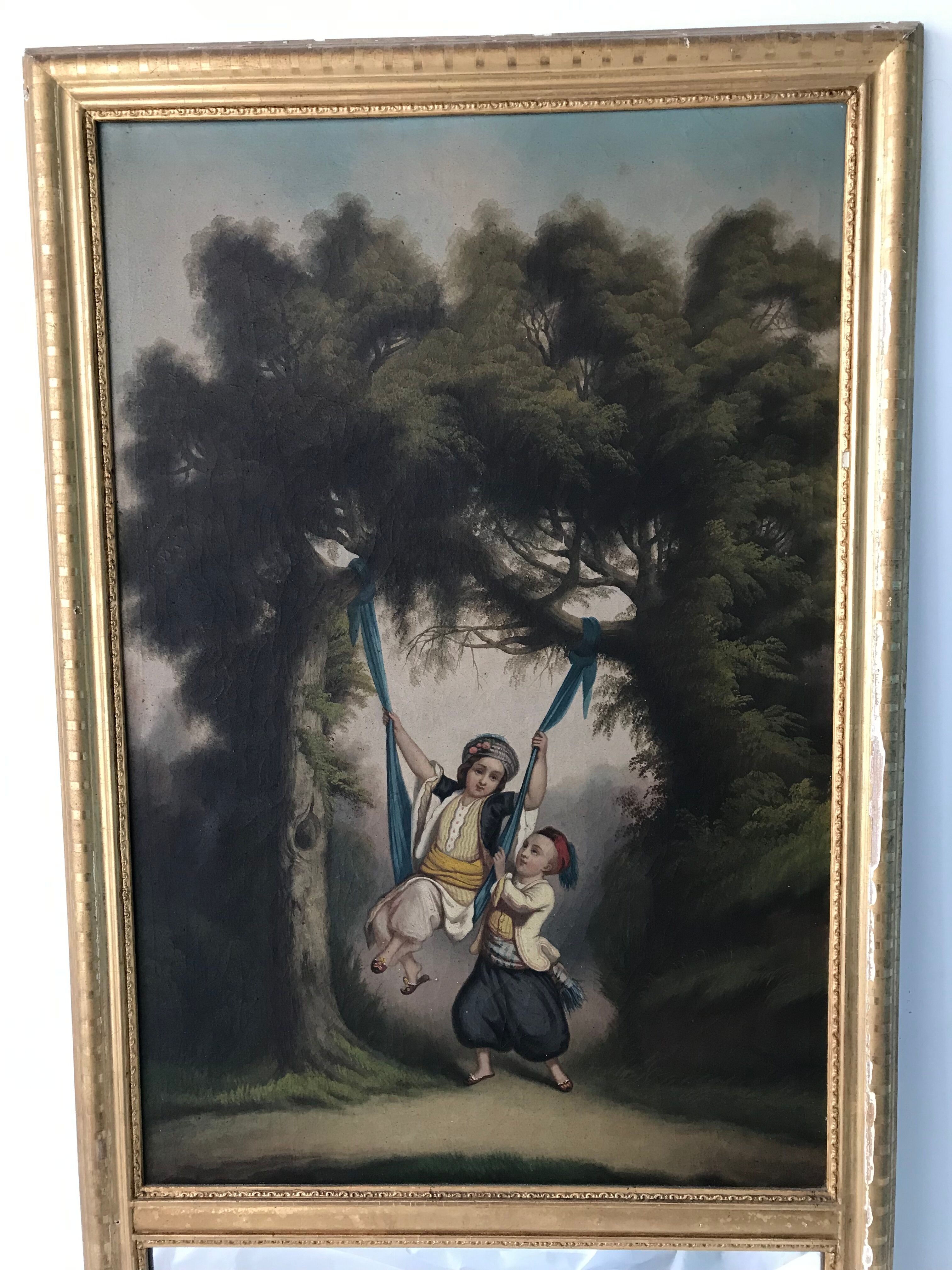 Miroir trumeau 19ème siècle jeu d'enfants  144 x 70 cm