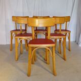 Six vintage Baumann bistro chairs in blond wood