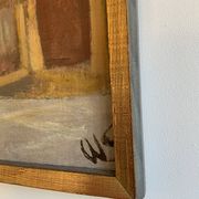 Vintage Oil On Canvas Interior with Woman Signed By Artist W.S., circa 1950s