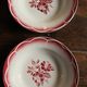 6 mismatched soup plates Digoin Sarreguemines red blue pink