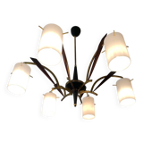 Lustre en laiton et teck