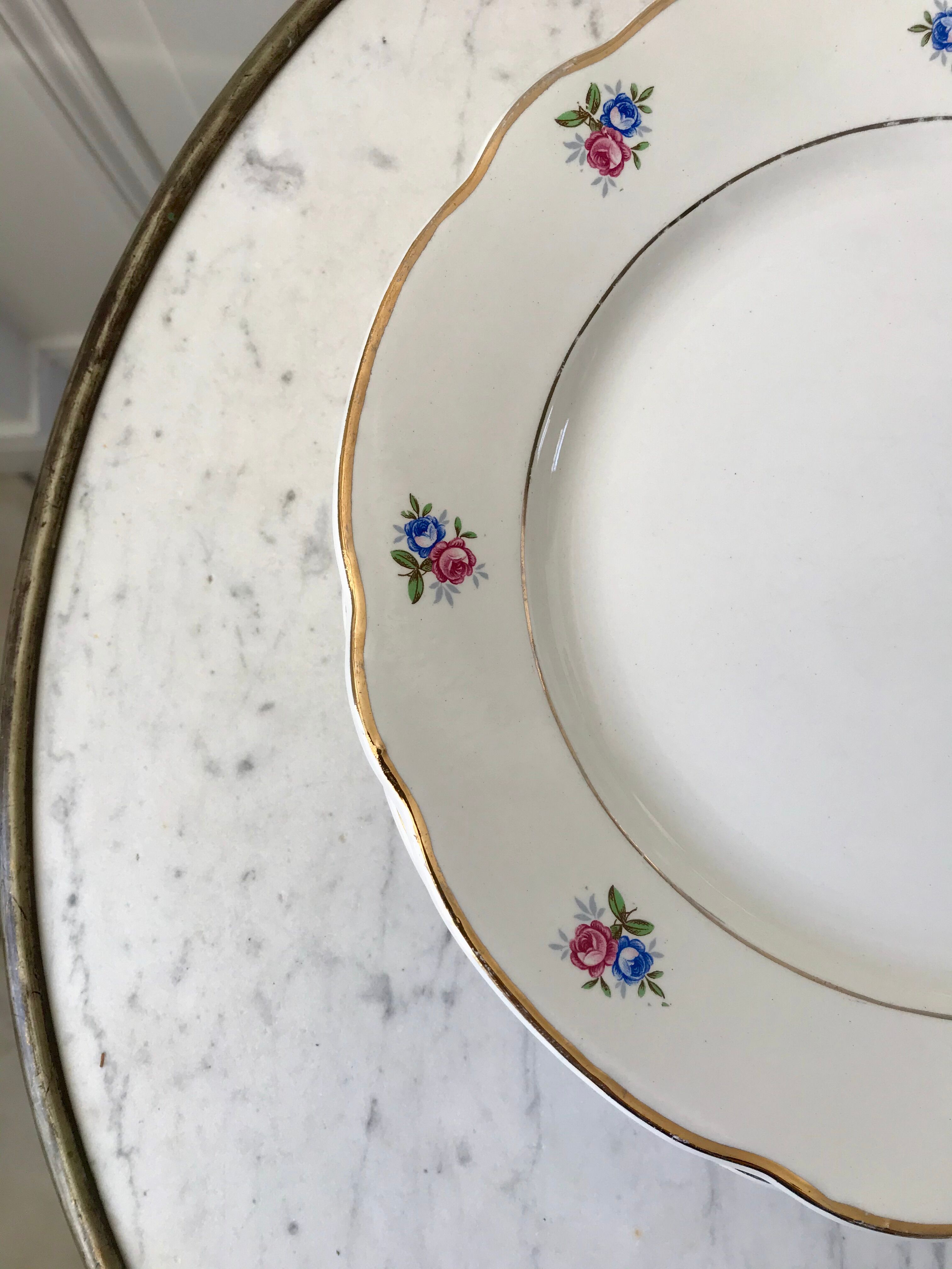 set of 6 flat plates Digoin Sarreguemines small flowers 50s