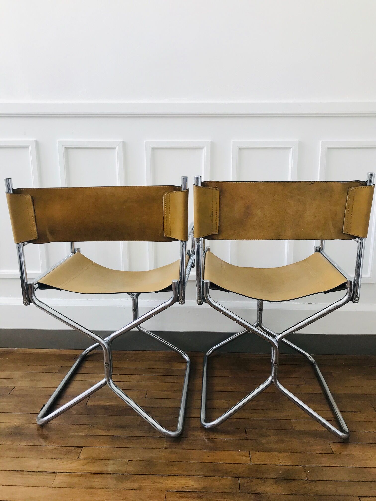 Pair of Lafuma armchairs in 1970s brown skai
