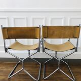 Pair of Lafuma armchairs in 1970s brown skai