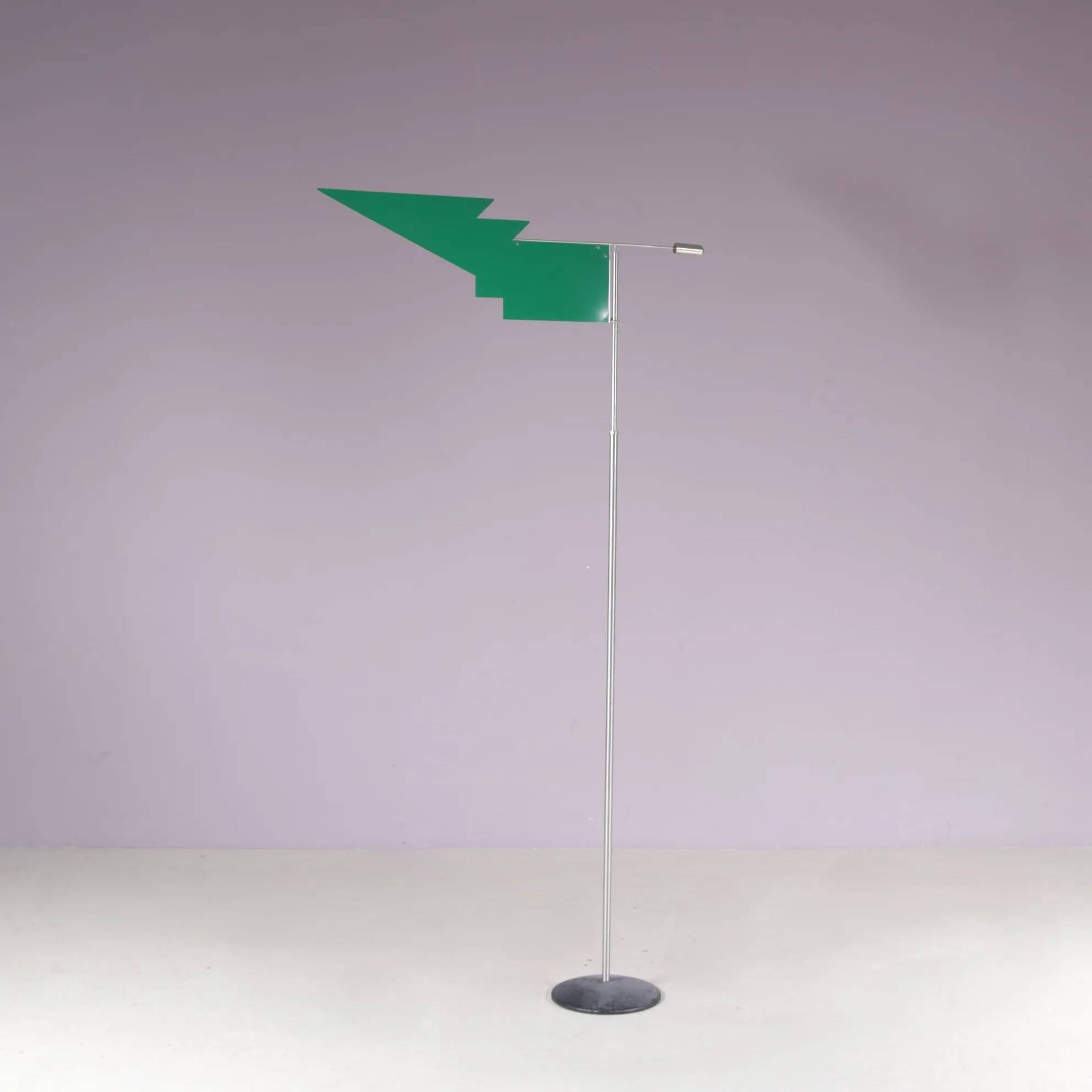 2000s wind sculpture/weathervane by Afra Scarpa and Tobia Scarpa, telescopic pole and stainless steel counterweight, green metal windvane for Dimensione Disegno