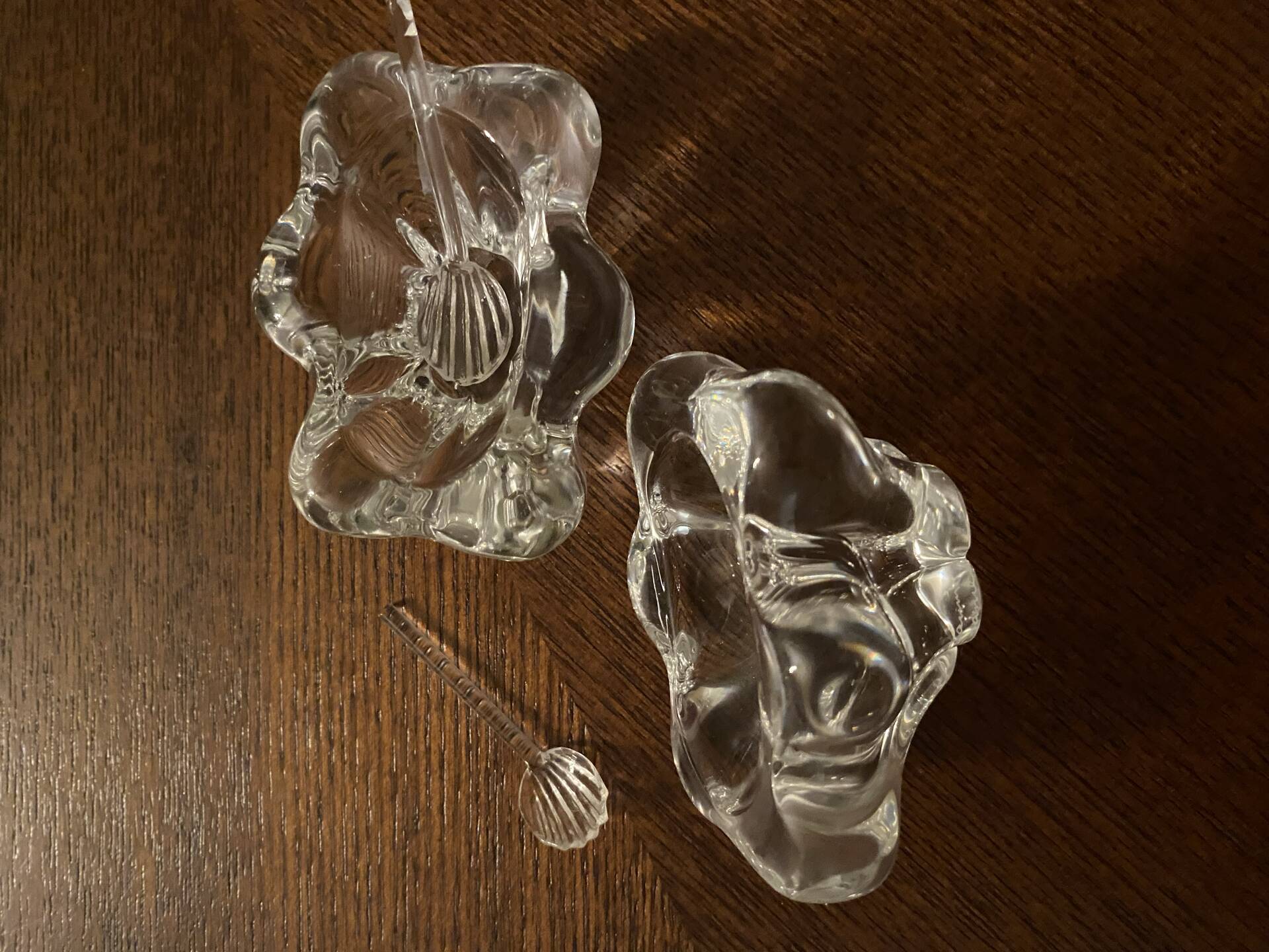 Pair of blown crystal salt shakers – Daum France – 1950s/1970s