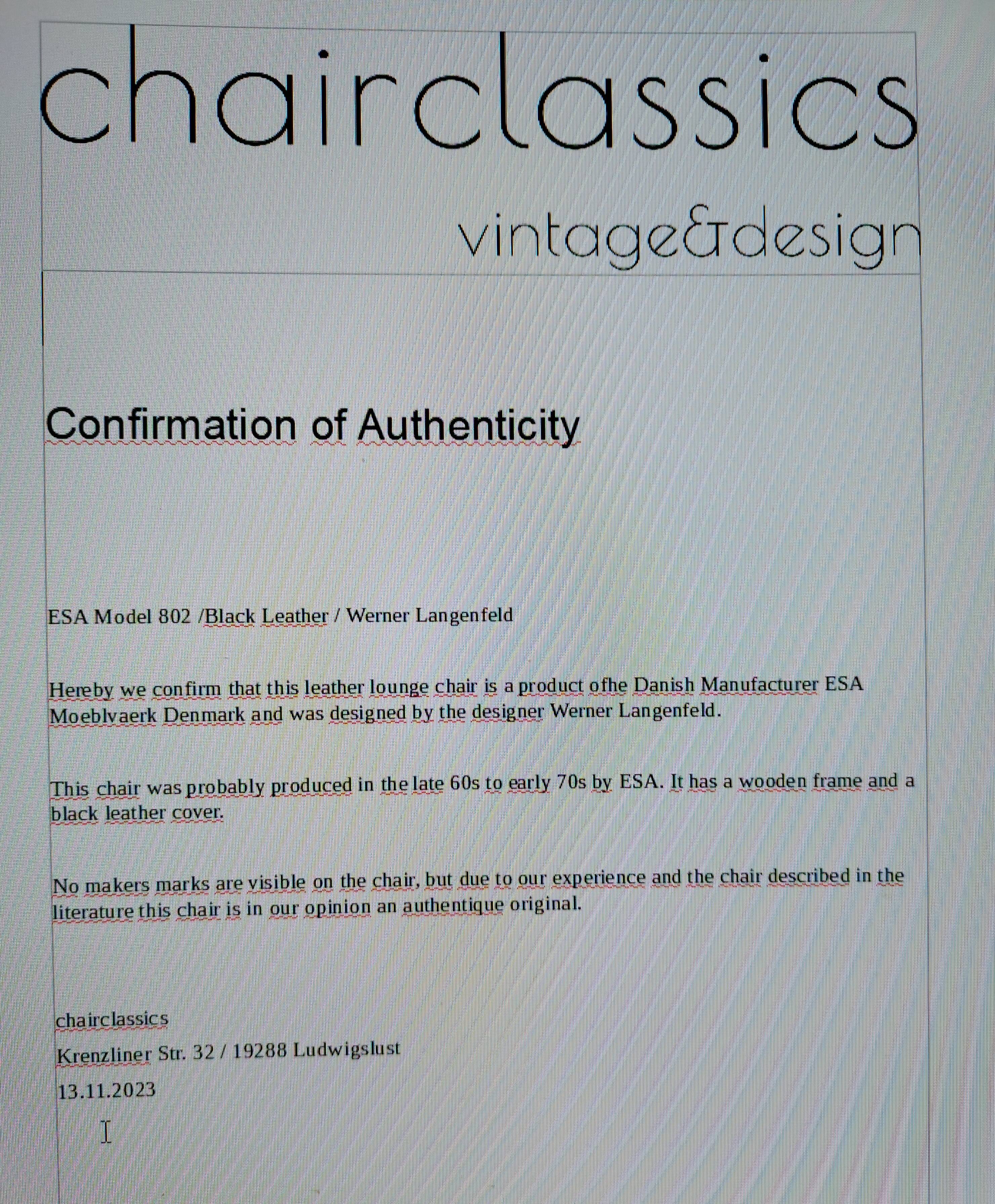 ESA leather chair 802 by Werner Langenfeld