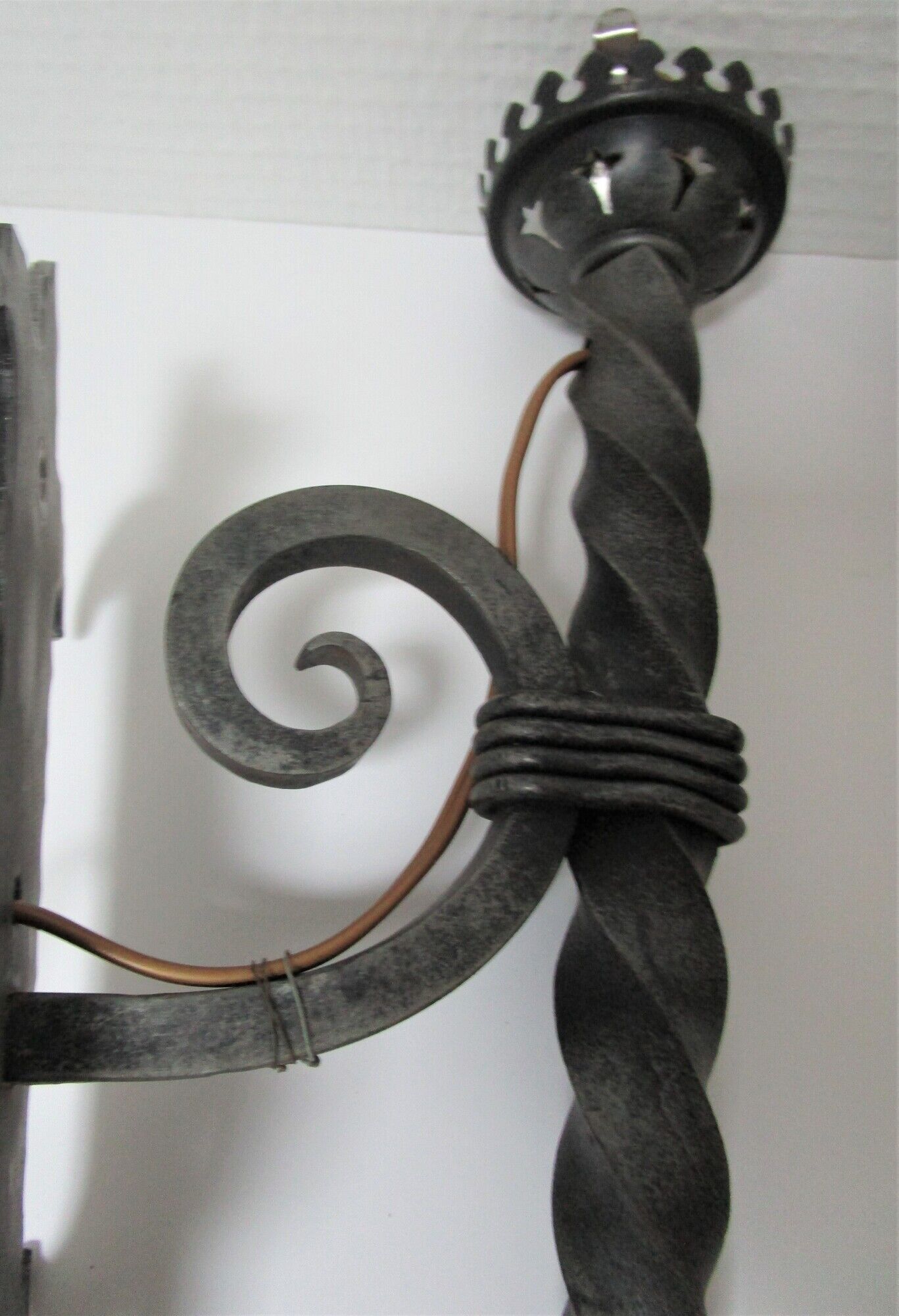 Pair of wall lamps torch glass flame and metal early XXth