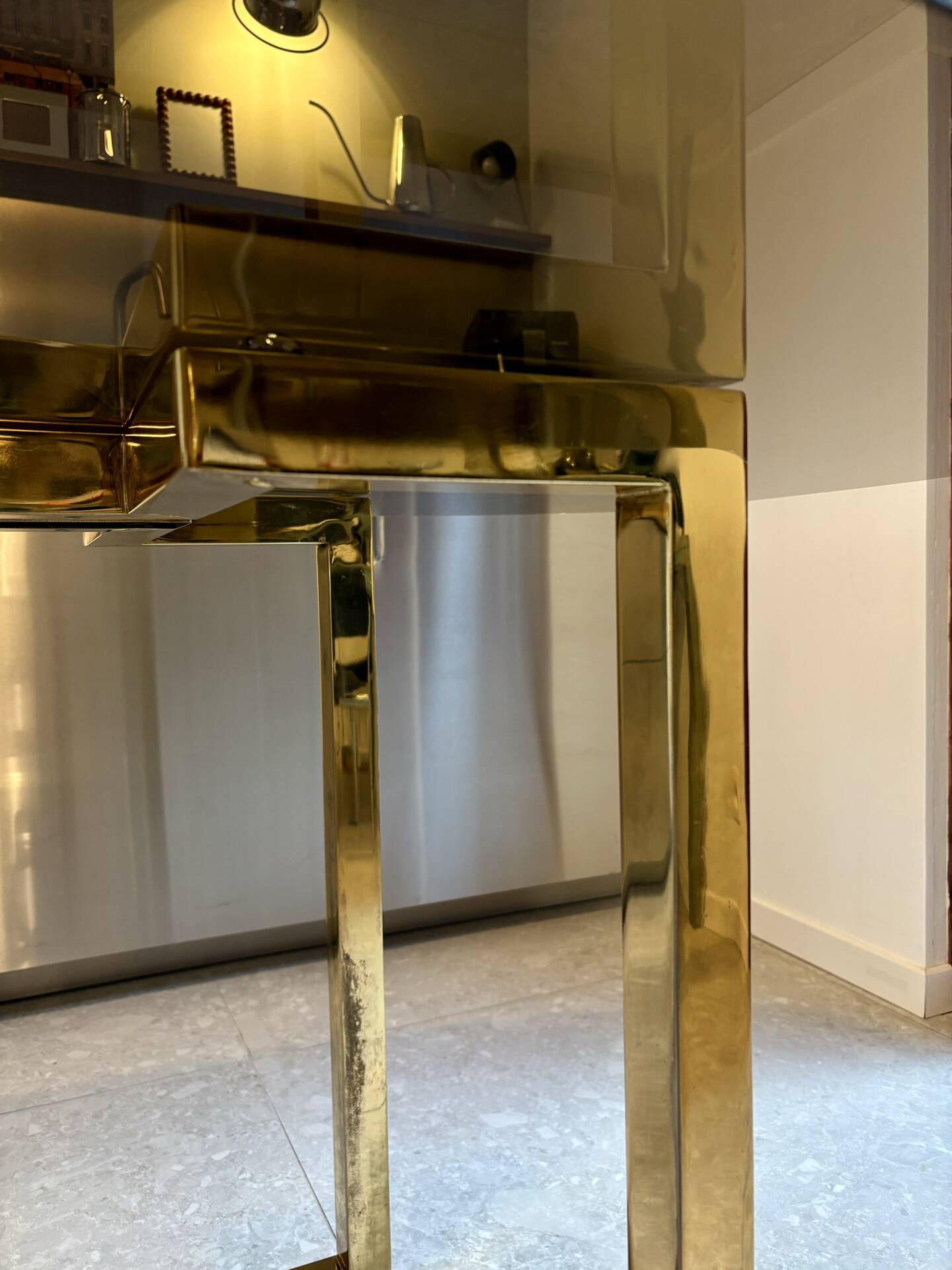 Belgo dining table chrome 1970s smoked glass