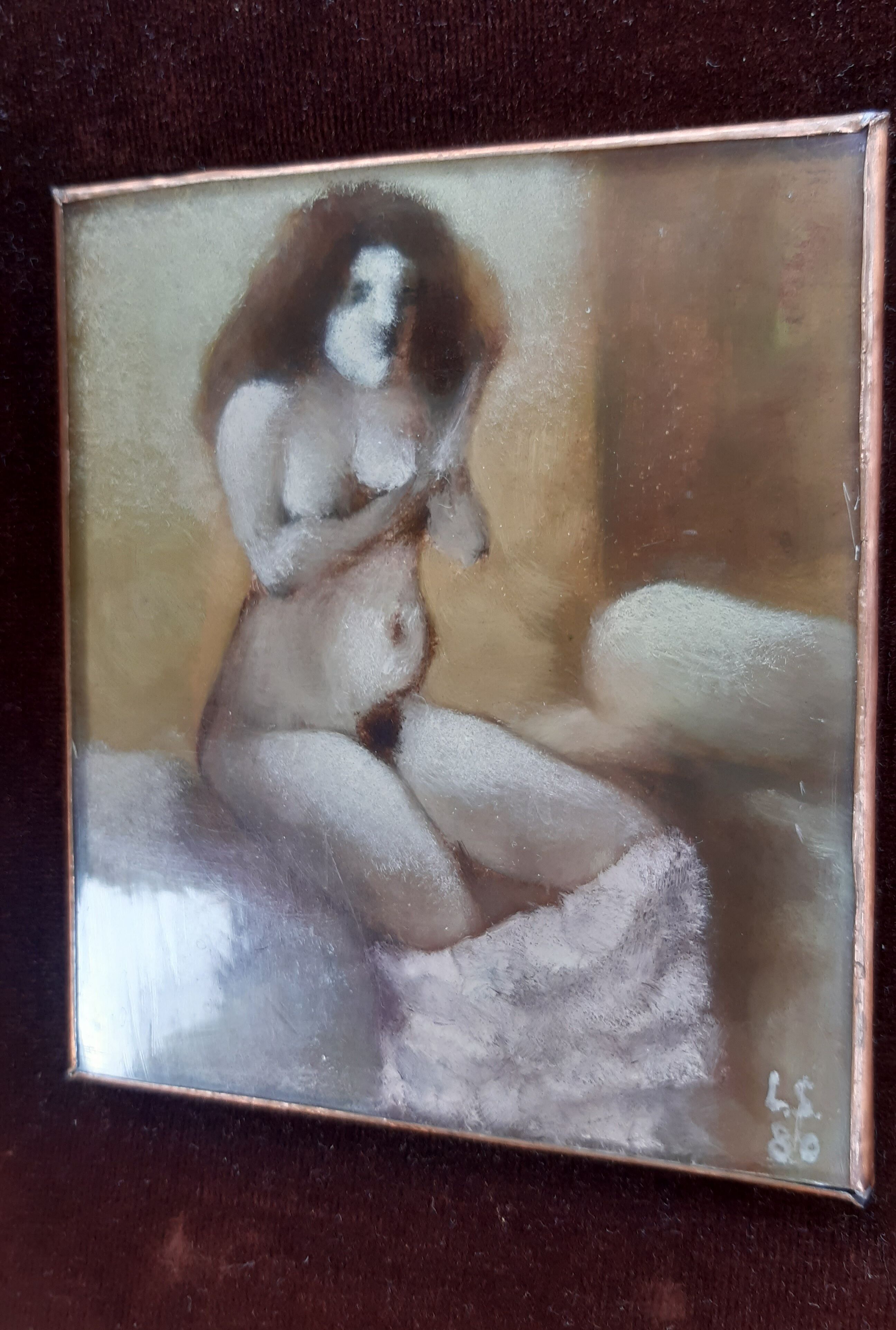 Female nude painting, Painting on copper.