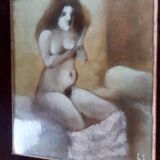 Female nude painting, Painting on copper.