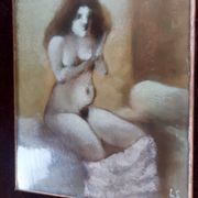 Female nude painting, Painting on copper.