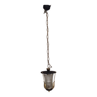 Pendant lantern from the 50s in gold metal and glass