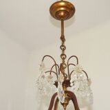 1940s French Vintage Bronze Glass and Crystal 4 Light Chandelier 4679