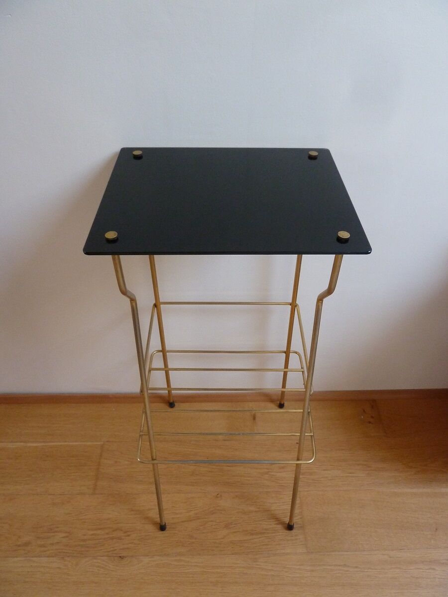 Glass and golden brass fifth wheel/end of sofa