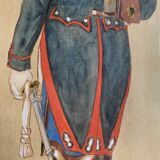 After Lalaisse, "gendarme on horseback", watercolor, twentieth century