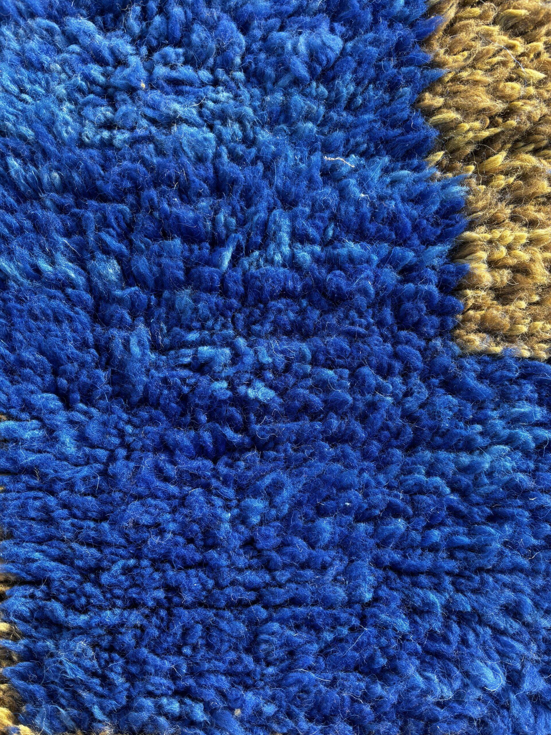 Aftas - Custom-made blue and green Moroccan Mrirt rug in wool.