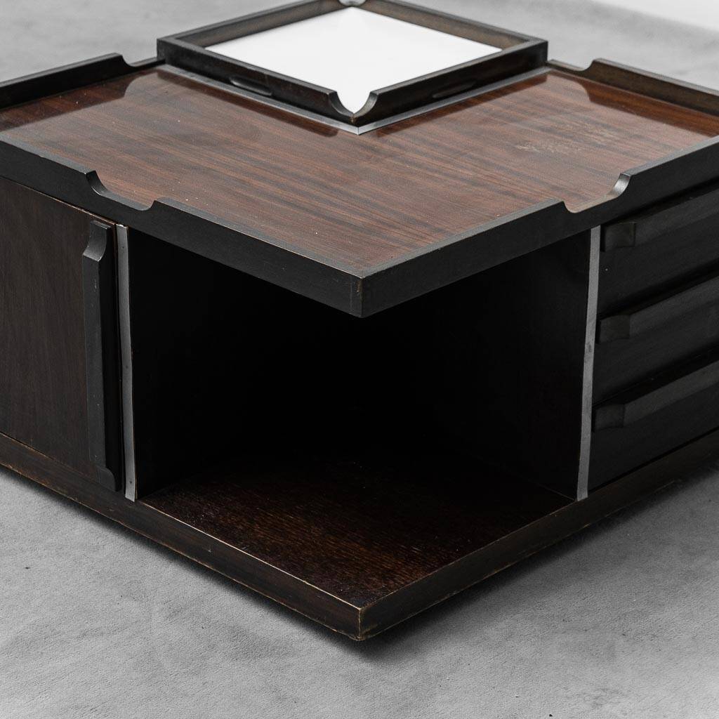 Tavolino da caffè multifunzione con ruote legno metallo anni ’70 vintage