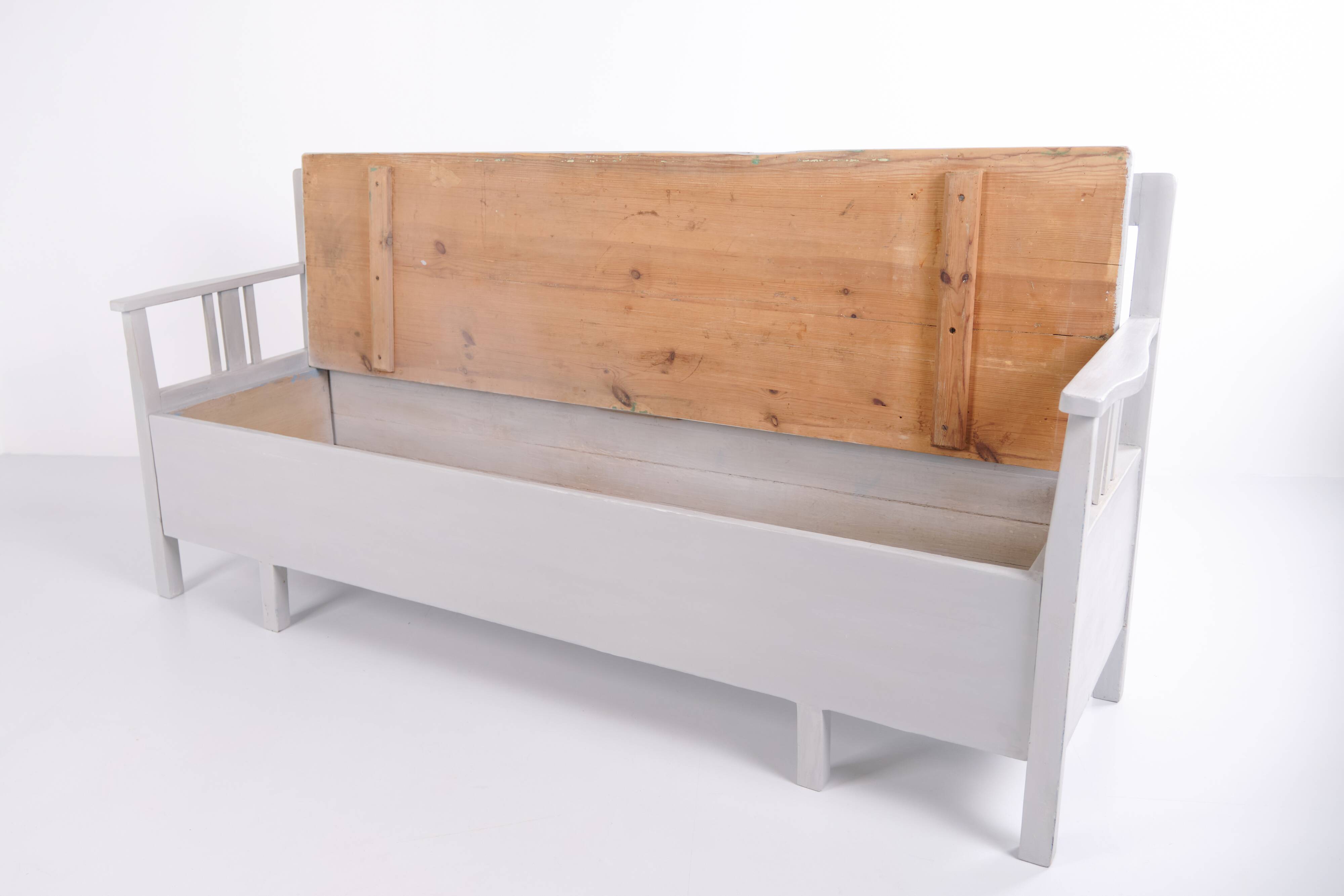 Swedish bench – grey painted – antique – painted pine – c. 1860s