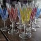 Set of 11 champagne flutes in colored glass 3 colors starry foot
