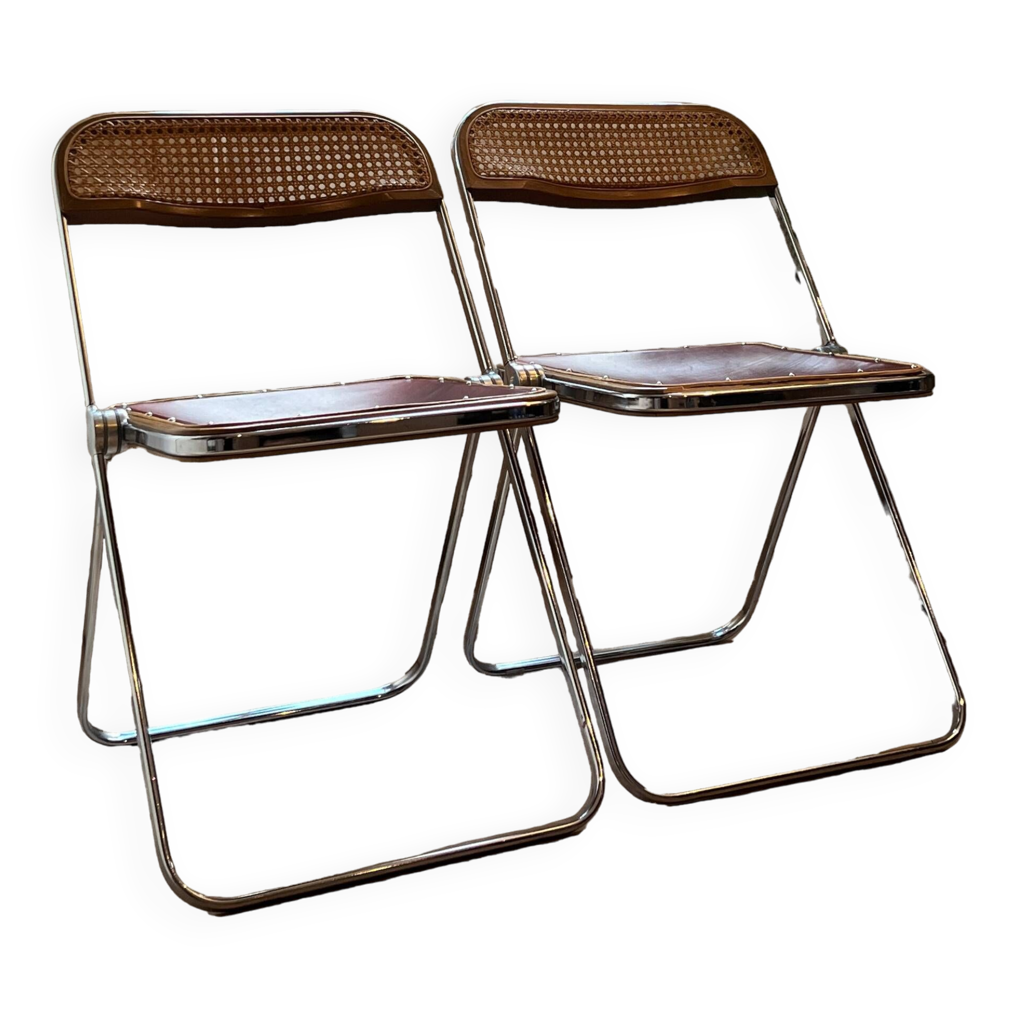 Pair of "Plia" caned chairs by Giancarlo Piretti