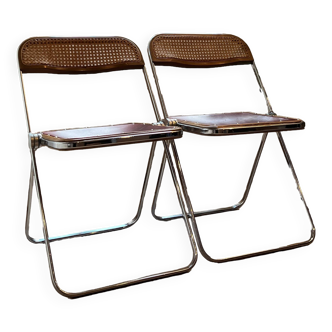 Pair of "Plia" caned chairs by Giancarlo Piretti
