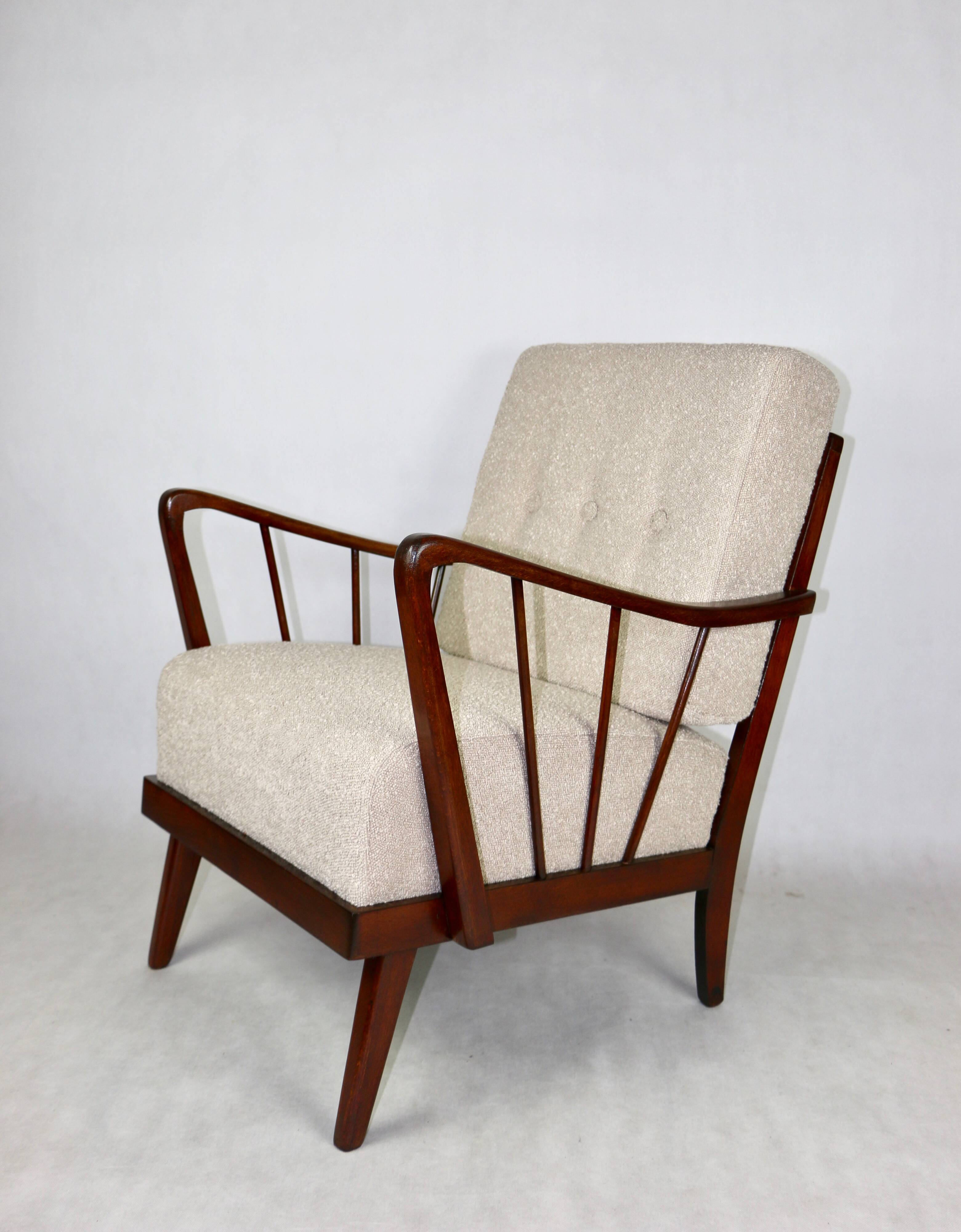 Art Deco Beige Boucle Armchair, 1960s