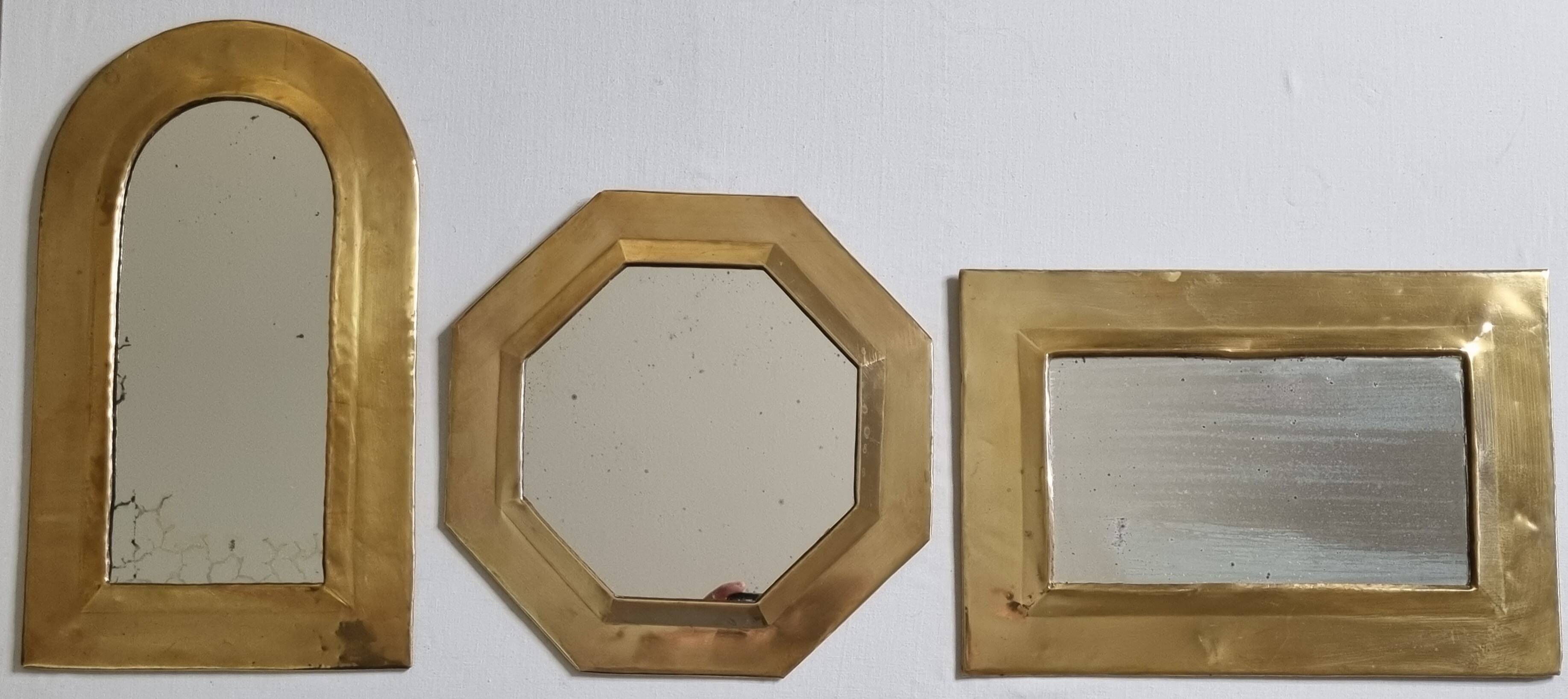 Set of 3 wall mirrors in brass, Moroccan craftsmanship, 20 cm