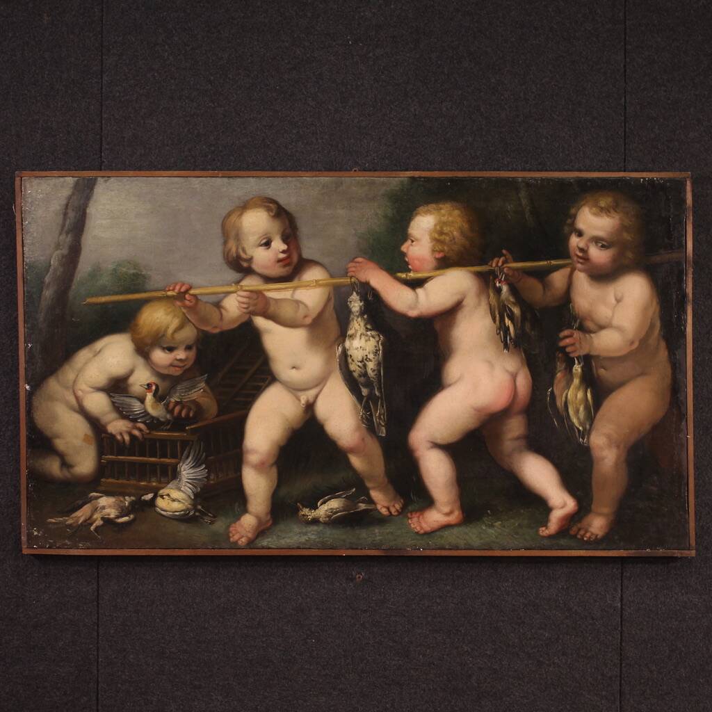 17th century Italian school painting, cherub games