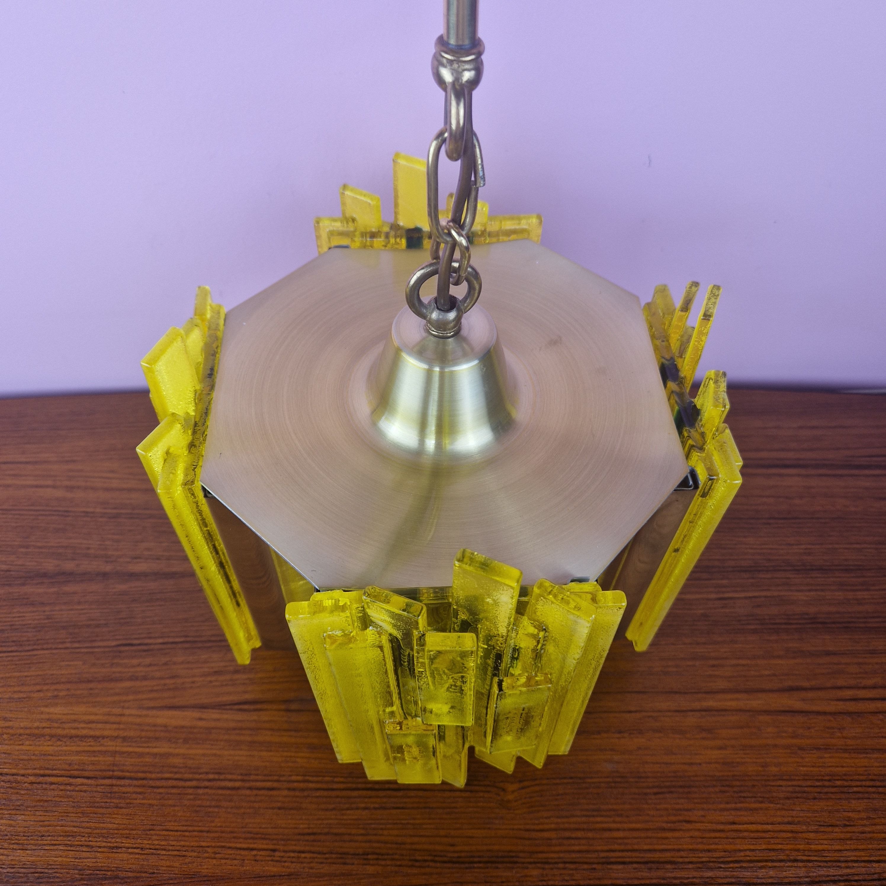 Acrylic and Brass Pendant Lamp by Claus Bolby for CEBO Industri, Denmark, 1960s