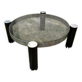 Table basse ronde design italien en chrome et verre fumé vintage