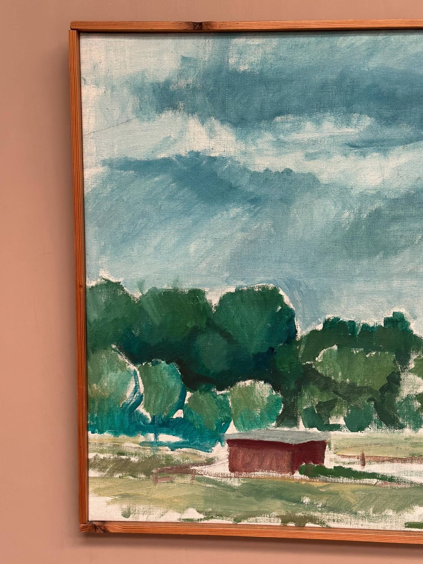 Original Swedish Oil on Canvas – “Milk Shed at Kaga” by Björn Svensk – Signed – Dated 1980 – Vintage & Framed