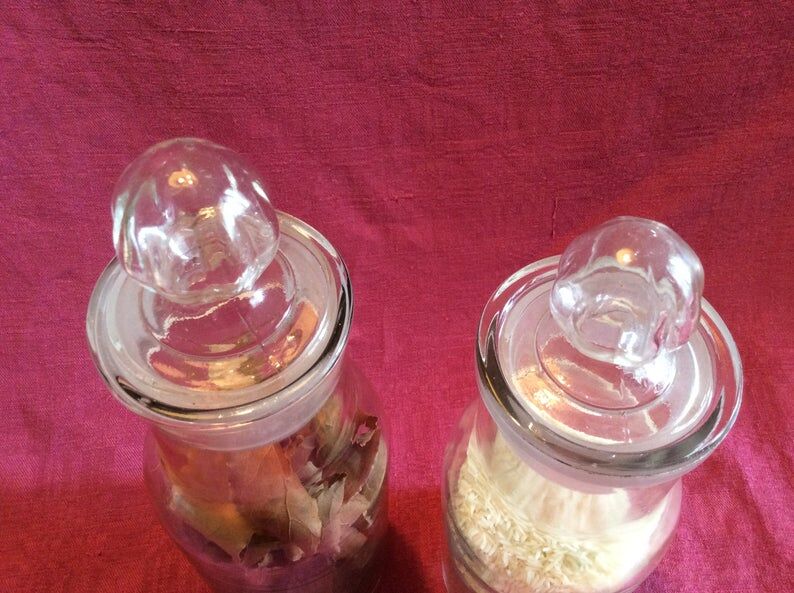 Set 2 old vintage kitchen glass jars