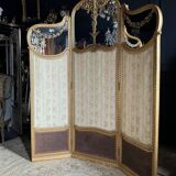 Paravent à 3 feuilles de la fin du xixe en bois doré et sculpté de style louis xvi