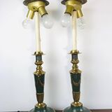 Vintage dutch brass and green table lamps from kullmann, 1970s, set of 2 table lamps. baroque