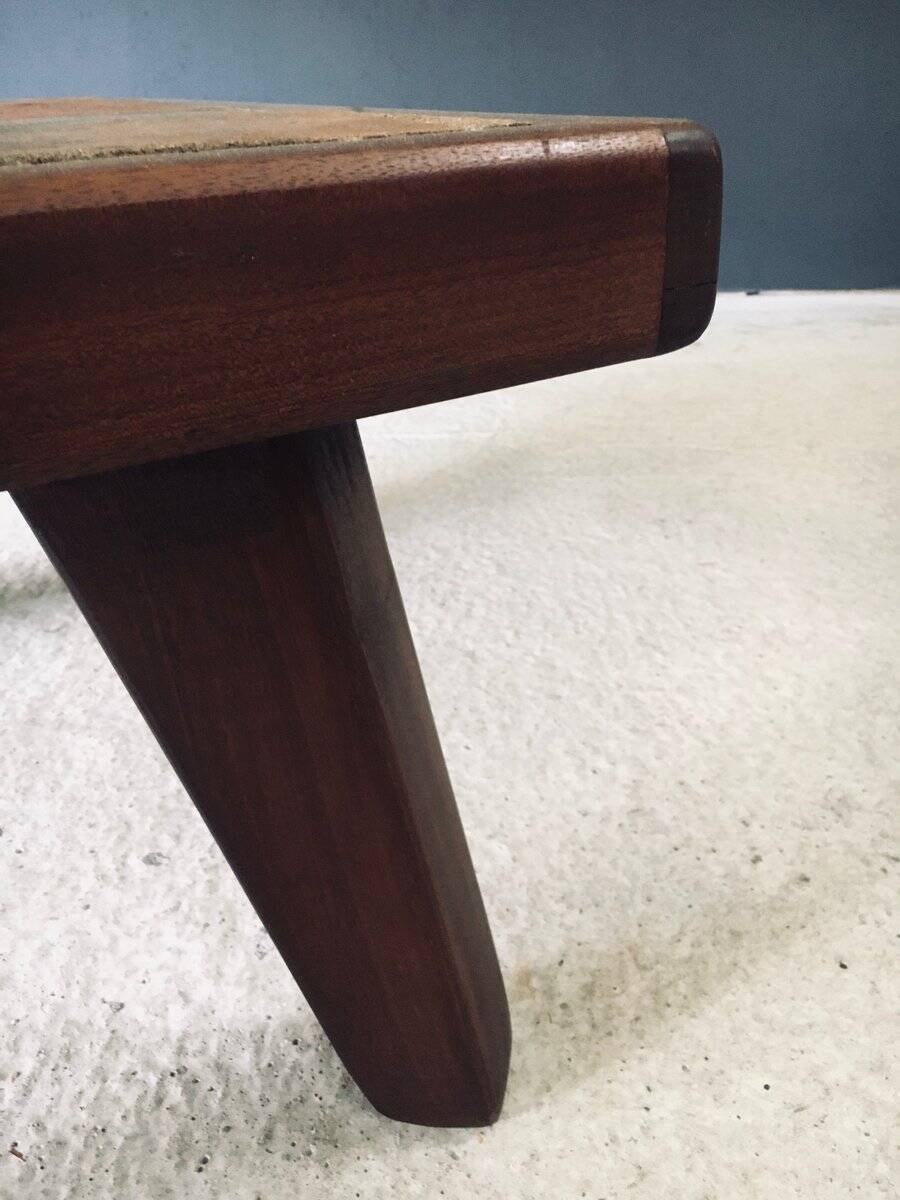 Brutalist Rustic Slate Tile & Oak Coffee Table, Belgium, 1960s