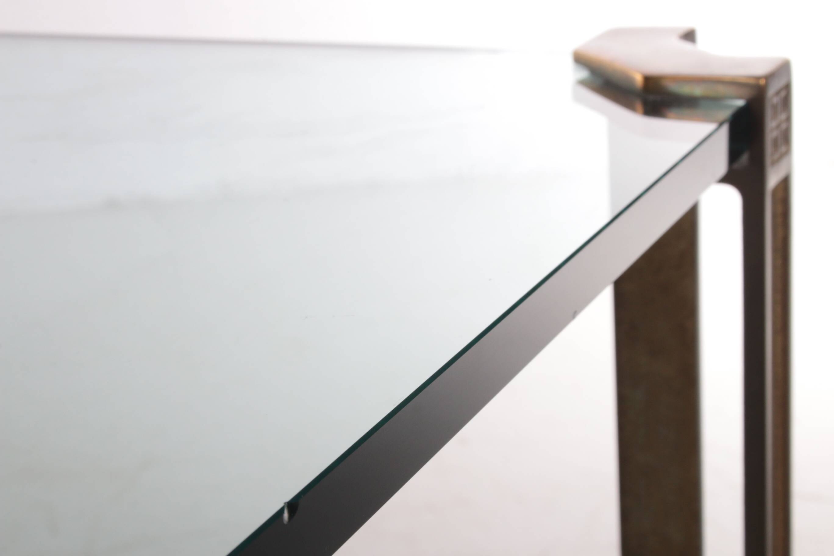 Peter Ghyczy T24D coffee table with brass legs and glass top