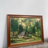 Old paysgae painting oil on canvas assembly