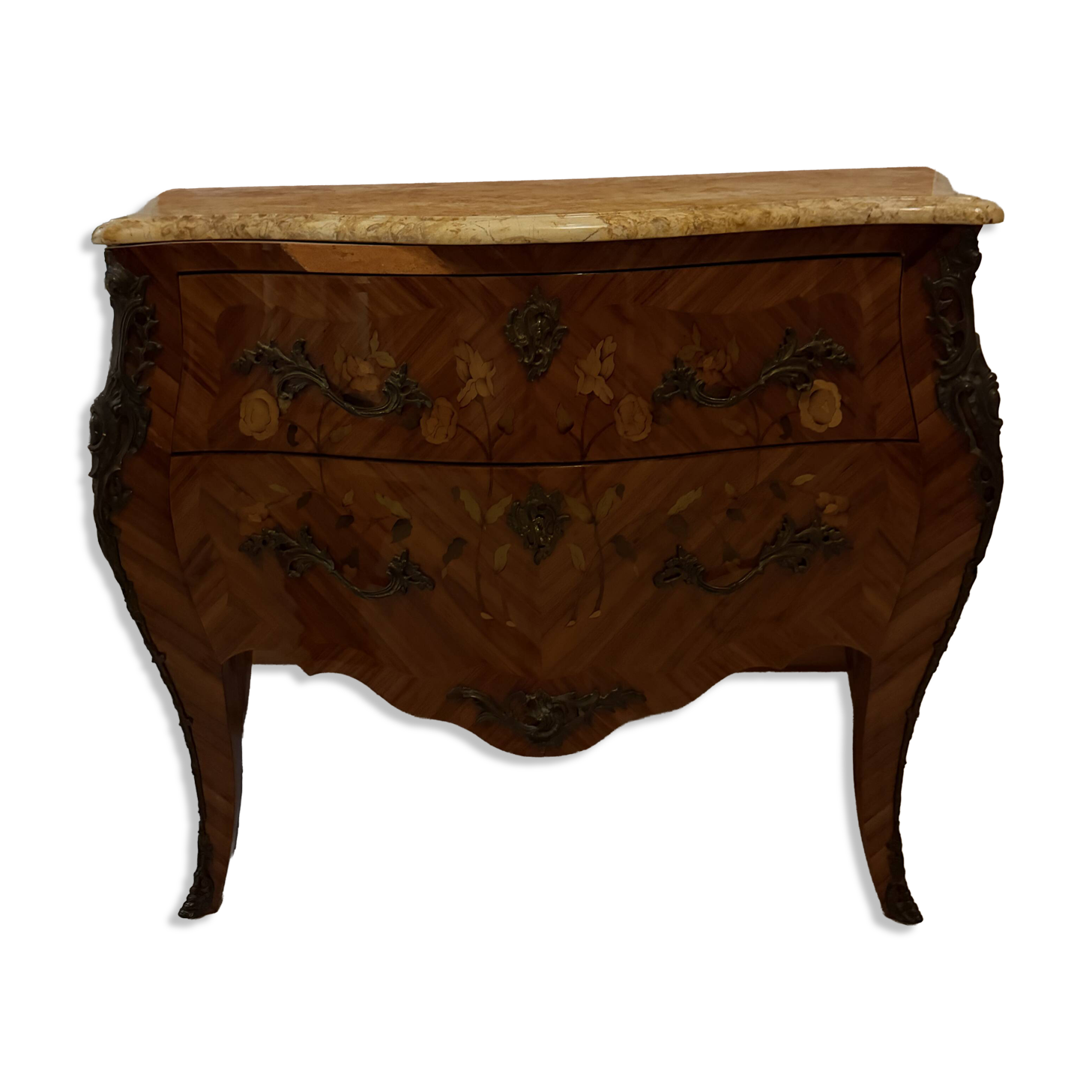 "Du Barry" commode in marquetry, marble top