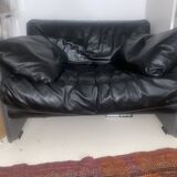 vintage Scandinavian lacquered shell leather lounge