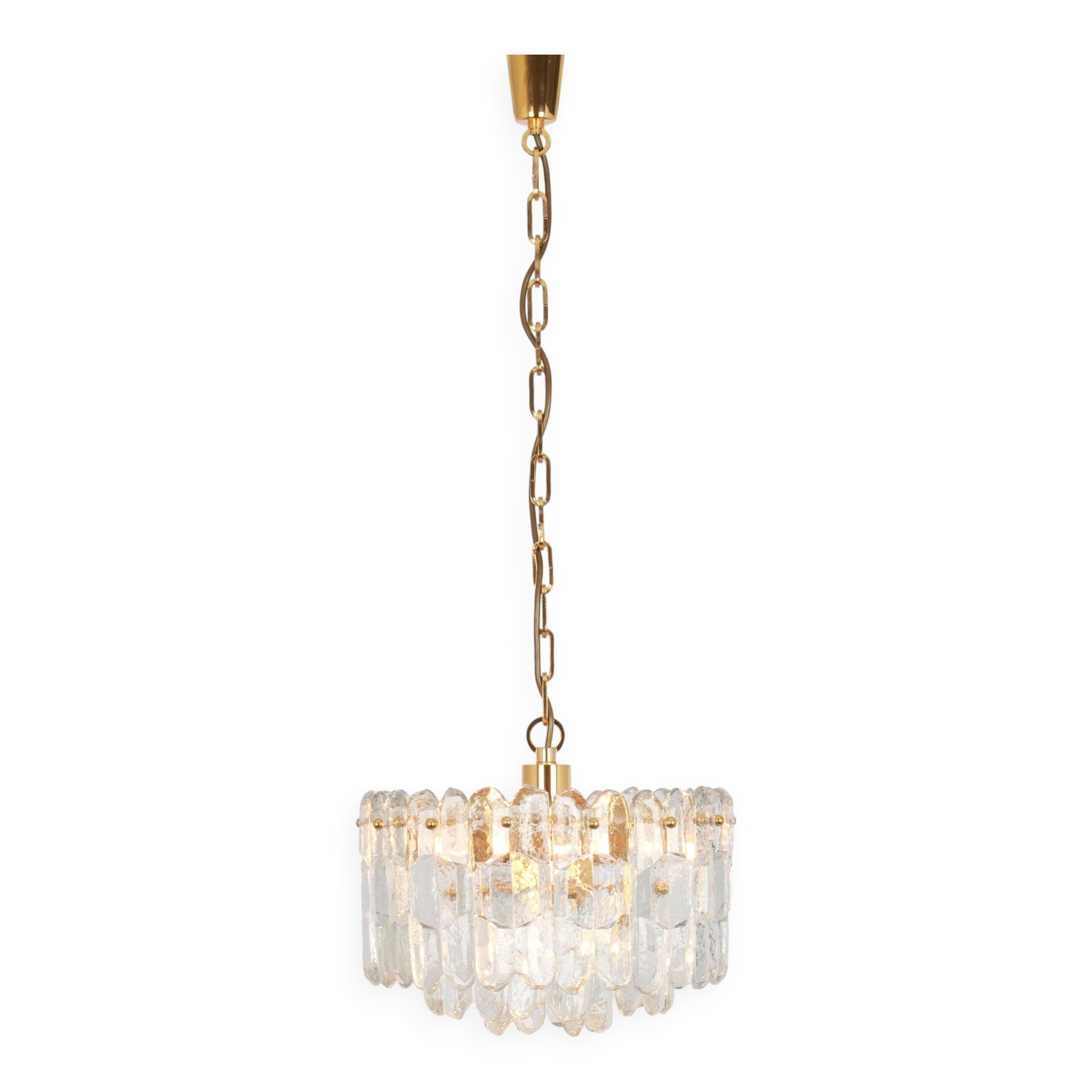 gilded brass and crystal glass chandeliers Palazzo, Kalmar, Austria, 1970