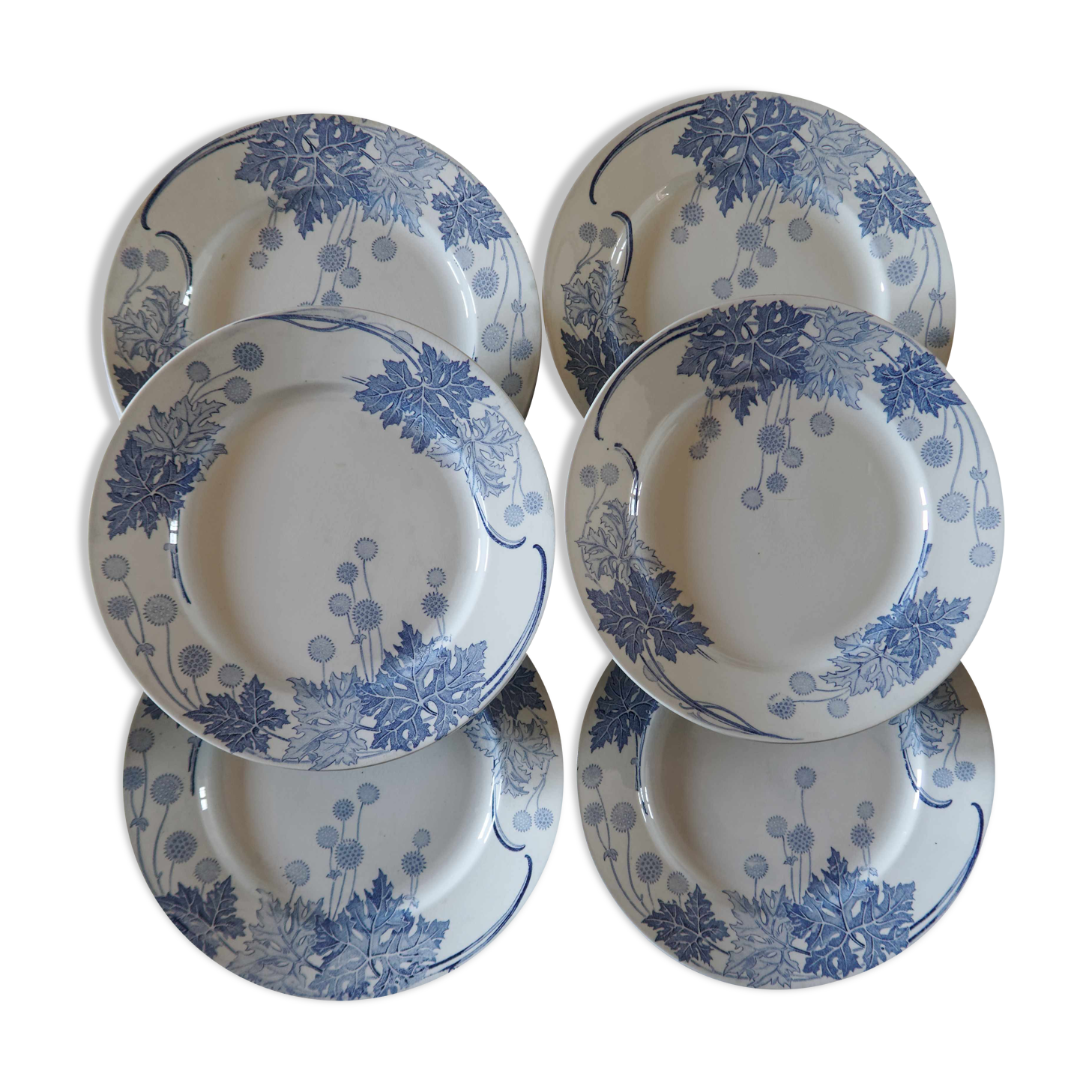 Lot 6 flat plates iron earth K&G Lunéville Platane series