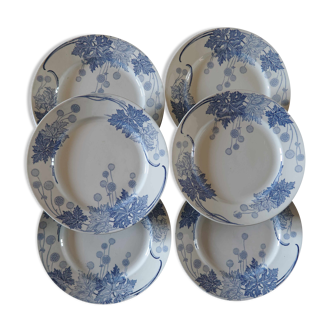 Lot 6 assiettes plates terre de fer K&G Lunéville série Platane