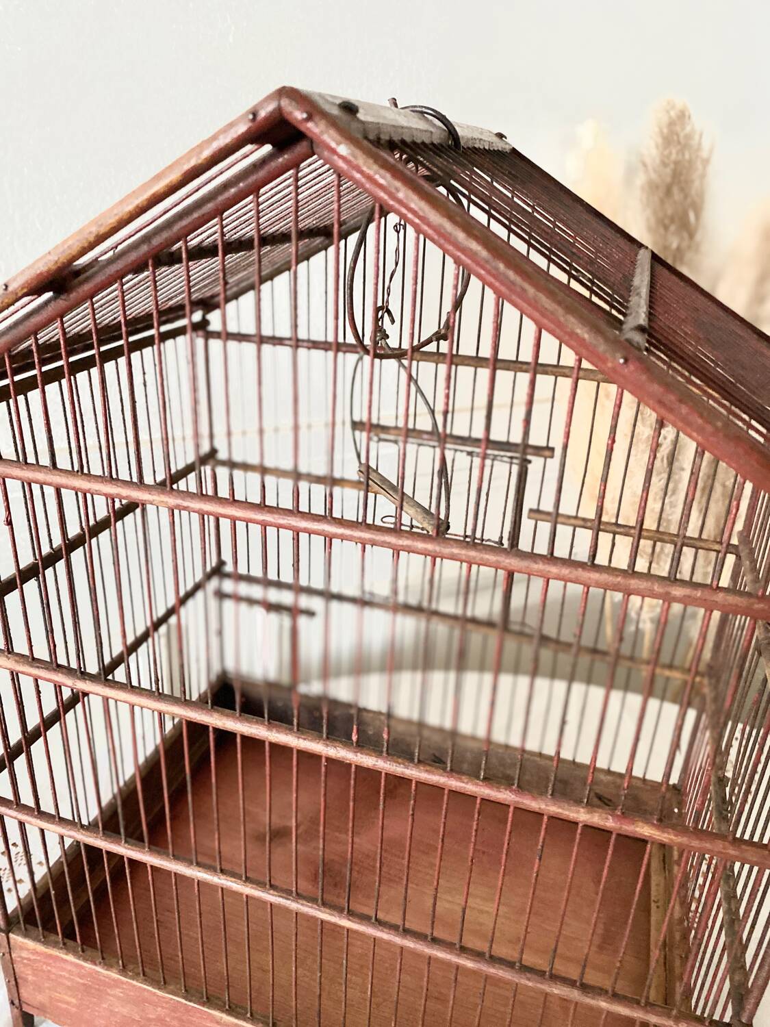 Antique wooden and steel birdcage