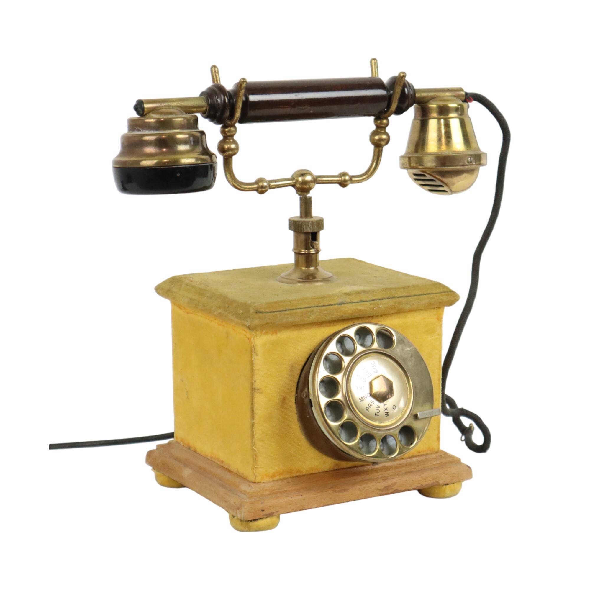 Old Italian Analog Telephone with Rotary Copper Wood Velvet