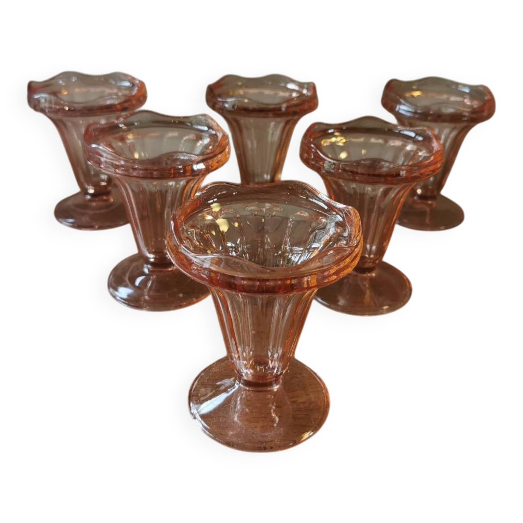 Set of 6 vintage pink glass ice cream cups